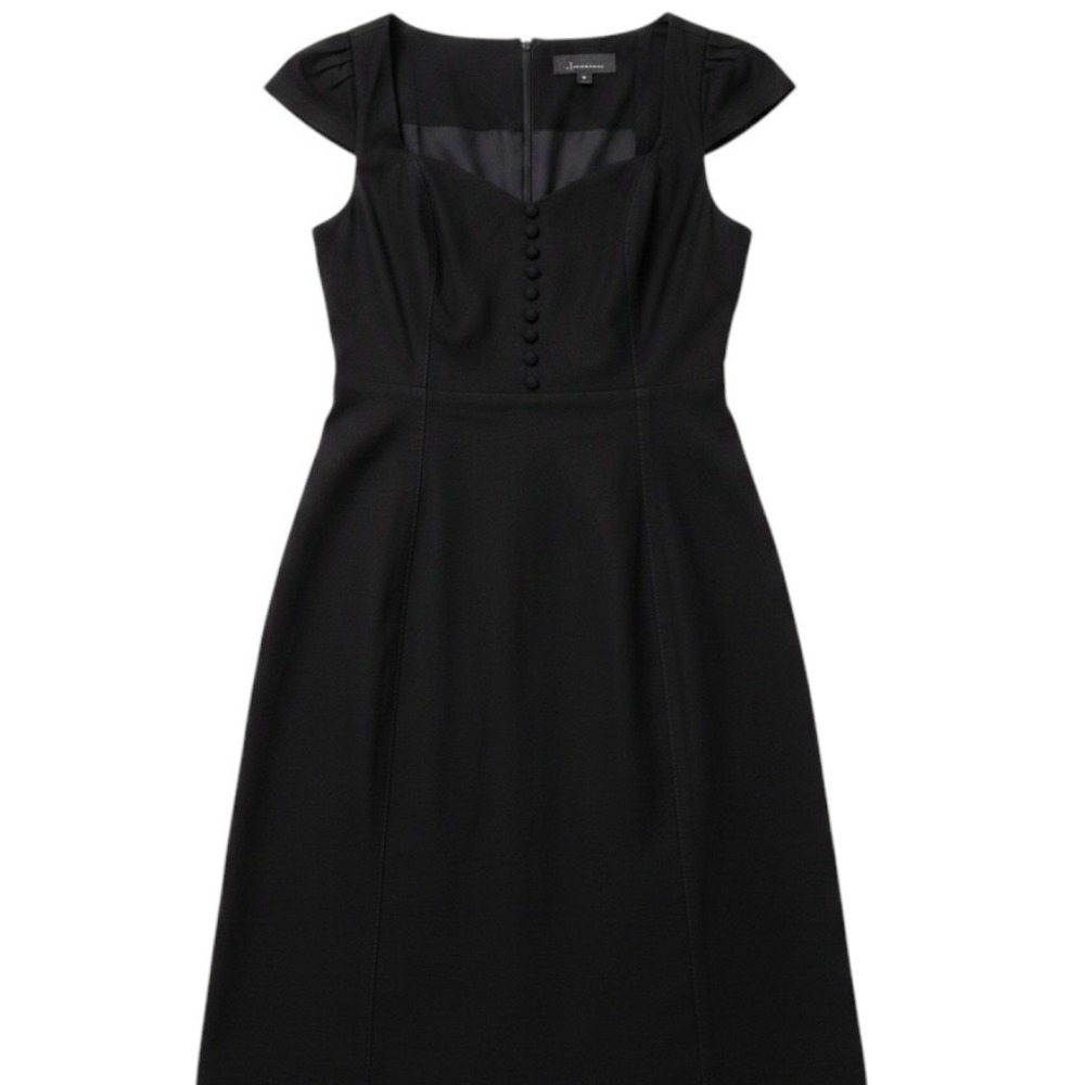 Anthropologie Black‎ Midi Dress Cap Sleeve Button Front Sweetheart Neck M NEW